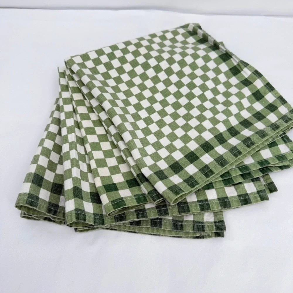 Gingham Cloth Napkins Green White Checkered Set of 4 Farmhouse Country Table